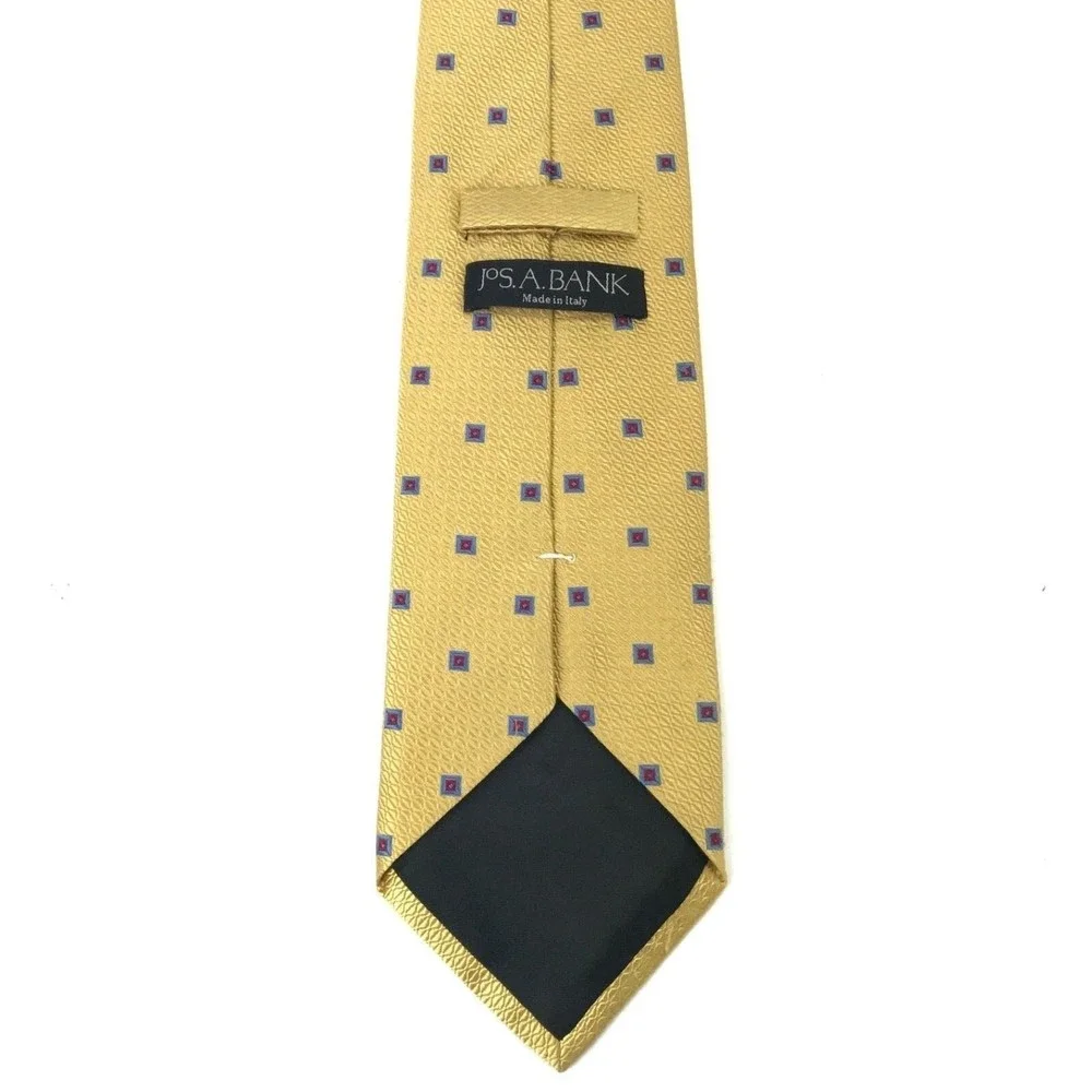 JOS A BANK Gold Yellow Squares Blue Red Geometric Tie Men's Elegant Necktie 4x58
